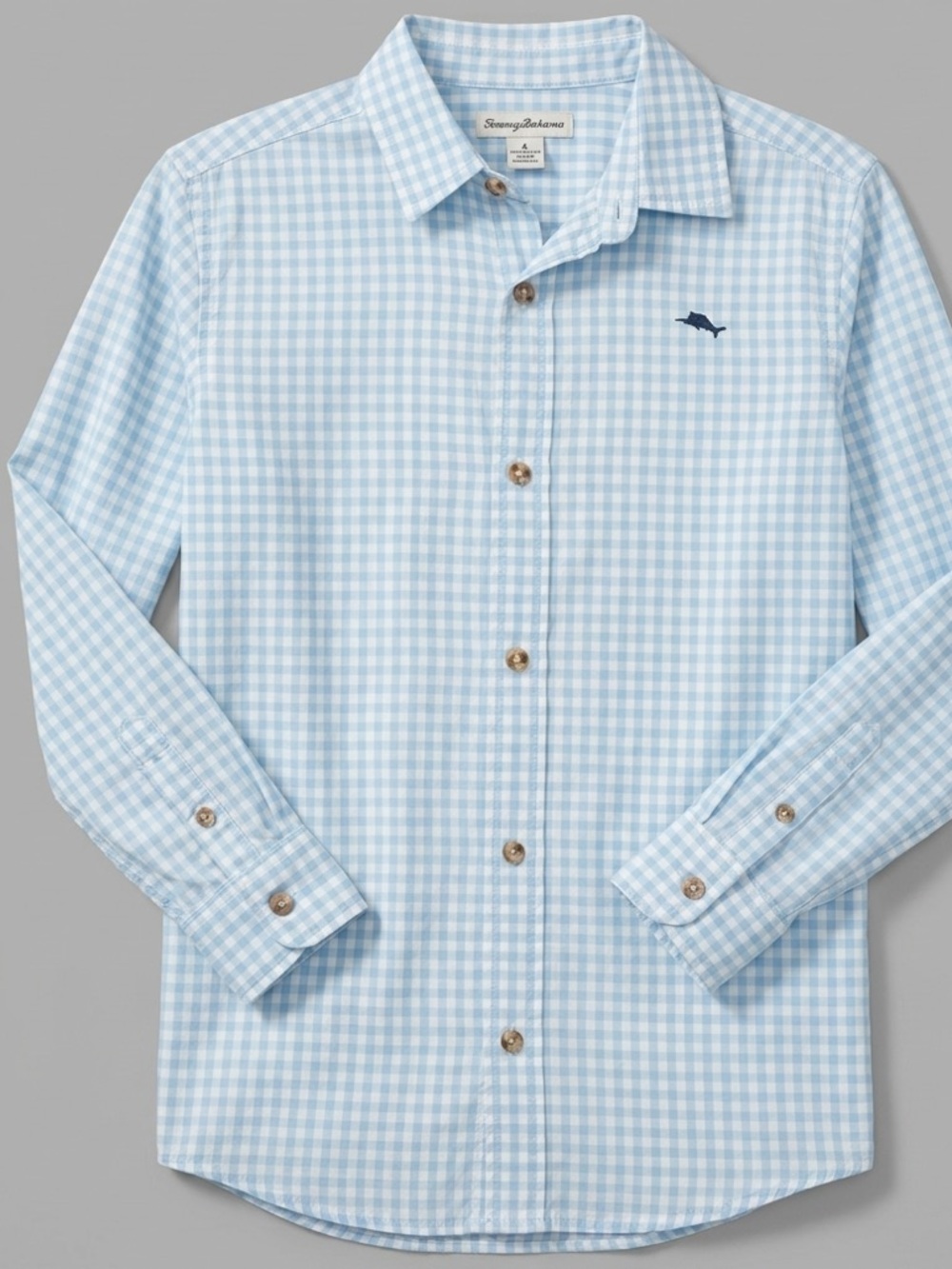 Boys Tommy Bahama Light Blue & White Gingham Button-Down Shirt size medium 10/12
